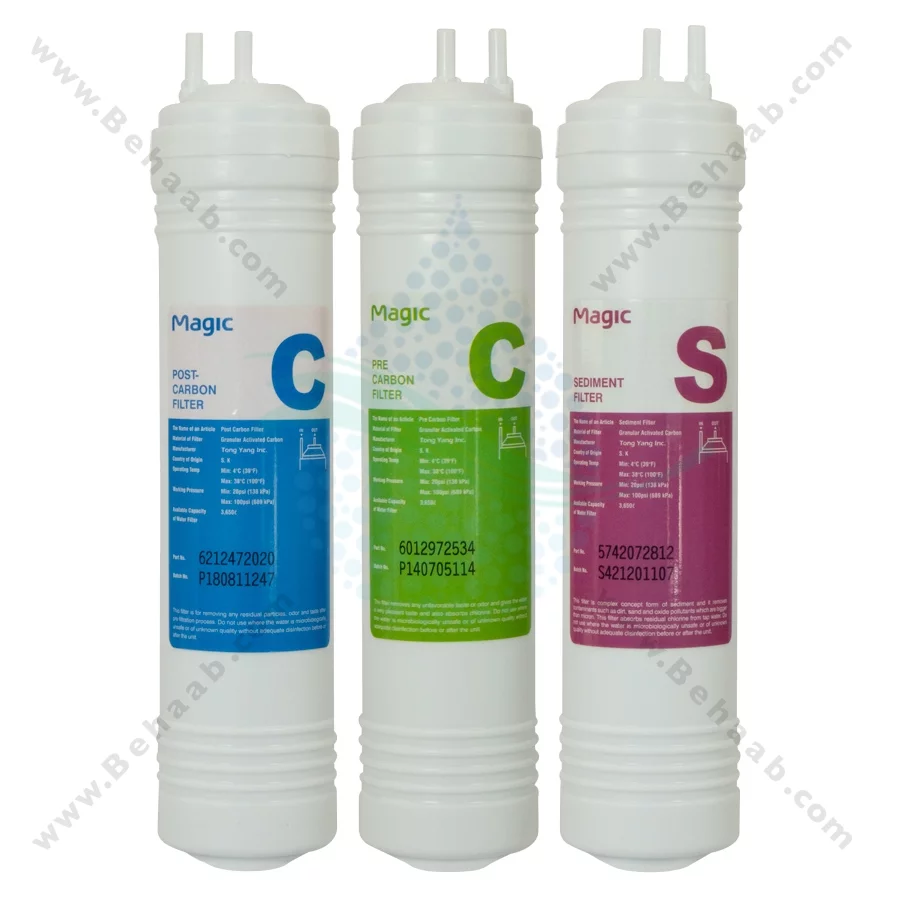 پک 3 عددی فیلتر آبسردکن مجیک سایز بزرگ - Magic 30cm Inline Water Cooler Filter Set Sediment Pre-Carbon & Post-Carbon