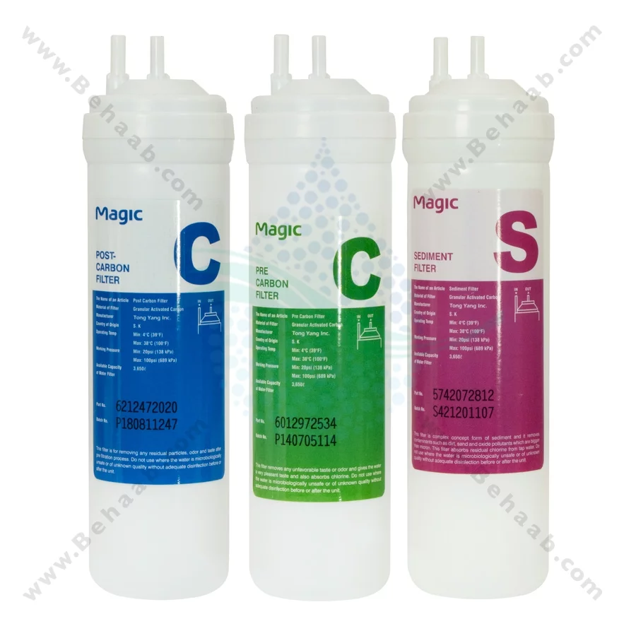 پک 3 عددی فیلتر آبسردکن مجیک سایز کوچک - Magic 24cm Inline Water Cooler Filter Set Sediment Pre-Carbon & Post-Carbon