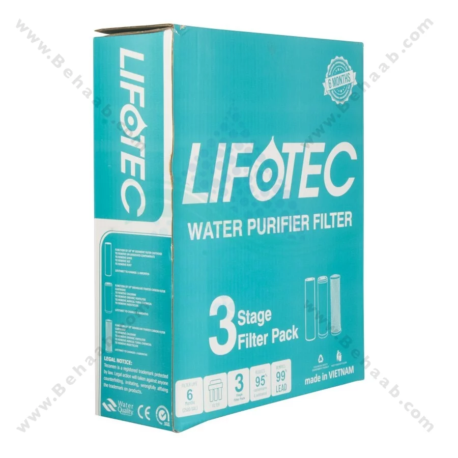 پک 3 عددی فیلتر تصفیه آب لیفوتک - LifoTec 3-Stage 10 Inch Water Filter Cartridge Set PP GAC CTO