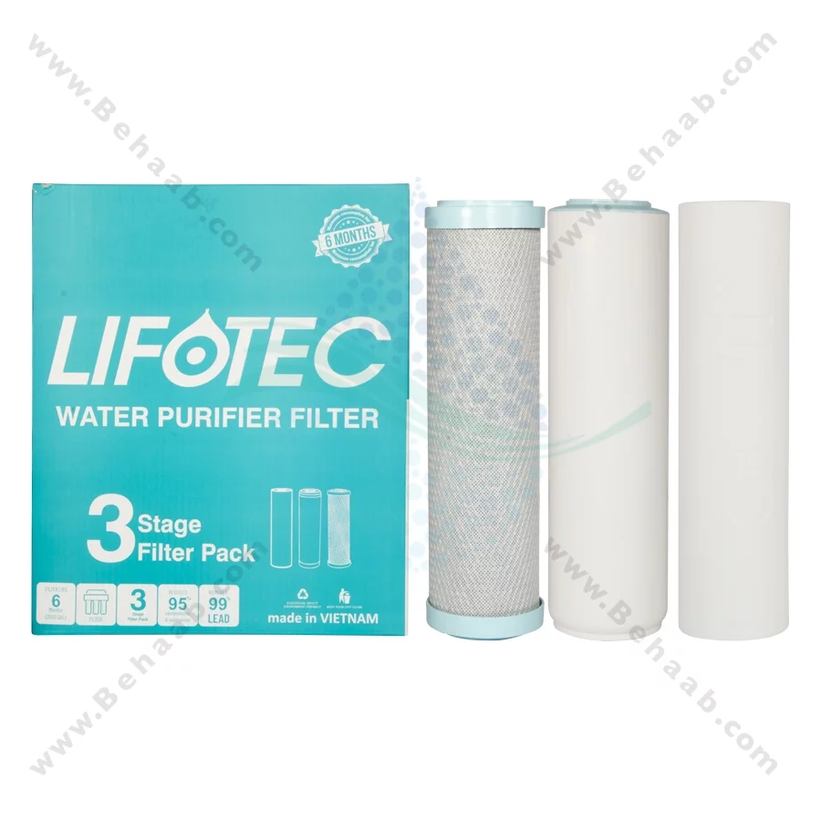 پک 3 عددی فیلتر تصفیه آب لیفوتک - LifoTec 3-Stage 10 Inch Water Filter Cartridge Set PP GAC CTO