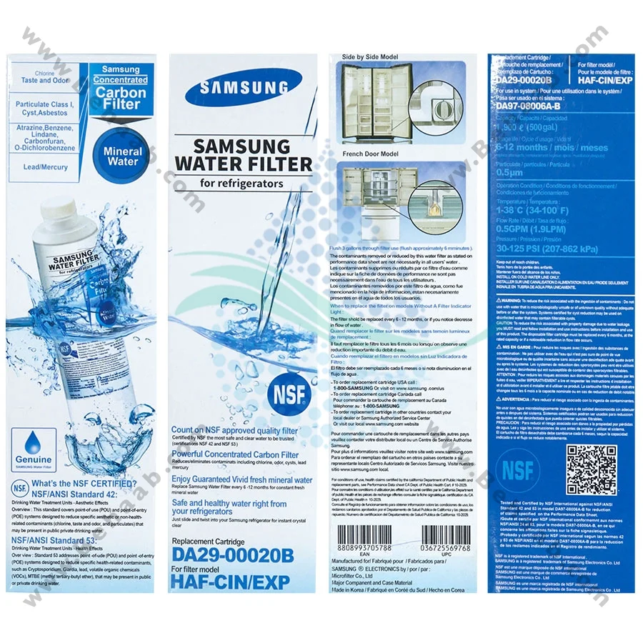 فیلتر ساید سامسونگ 500 گالن مدل HAF-CIN - Samsung 500 Gallon Refrigerator Water Filter Model HAF-CIN/EXP