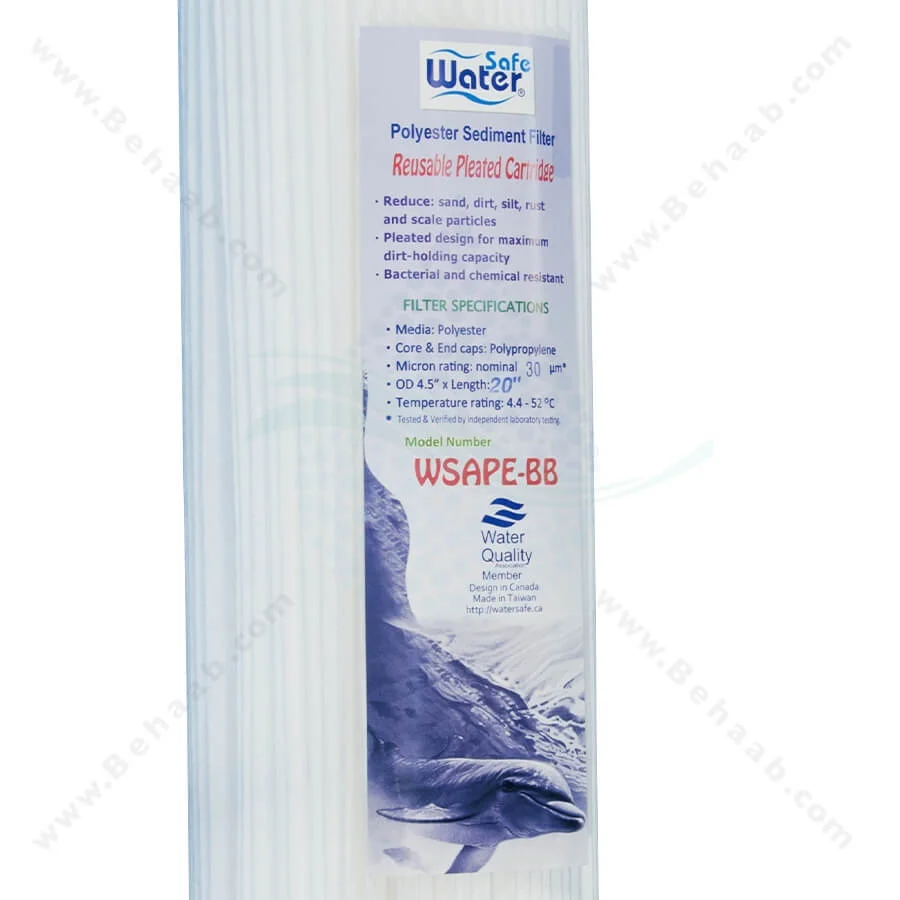 فیلتر قابل شستشو واترسیف 20 اینچ جامبو 30 میکرون - Industrial Polyester Pleated Sediment Removal Filter 20 inch Jumbo 30 micron WaterSafe