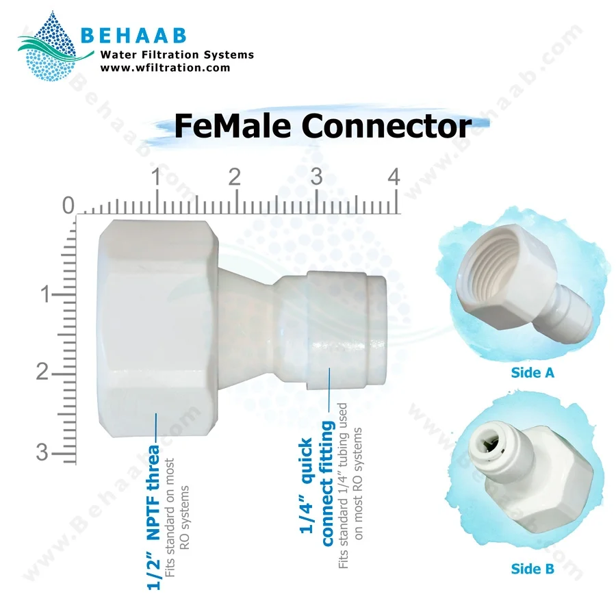 تبدیل یک دوم داخل رزوه به یک چهارم فیتینگی - RO Fitting Female Connector