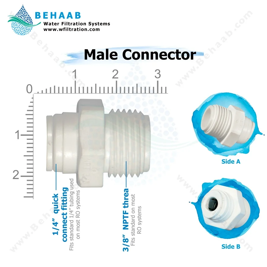 تبدیل سه هشتم رزوه به یک چهارم فیتینگی - RO Fitting Male Connector
