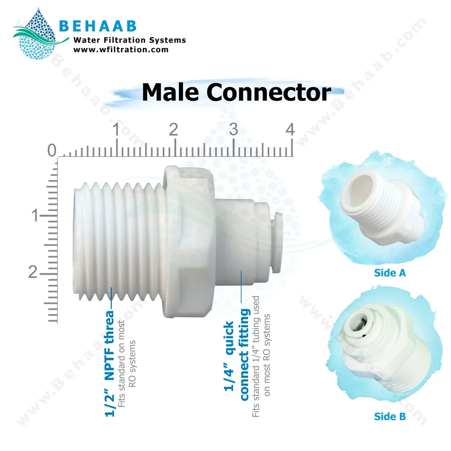 تبدیل یک دوم رزوه به یک چهارم فیتینگی - RO Fitting Male Connector