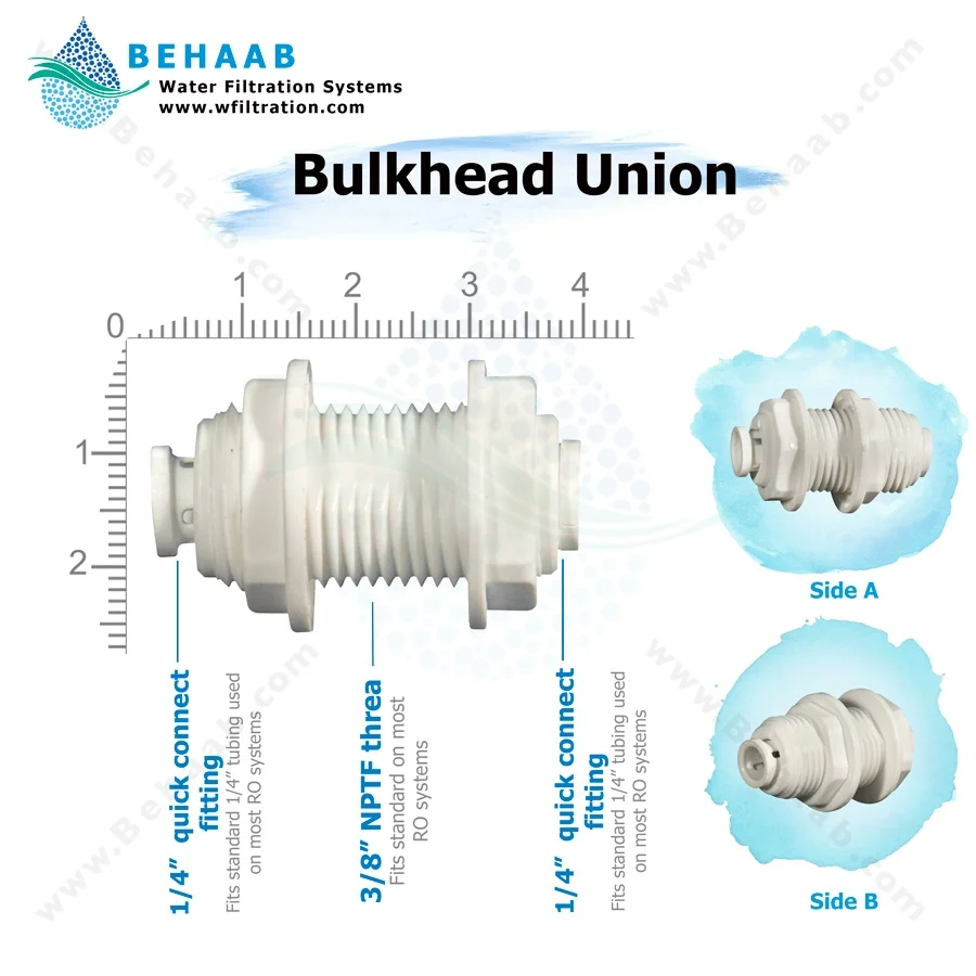 بالک هد یک چهارم فیتینگی به یک چهارم فیتینگی وسط سه هشتم رزوه - Ro Fittings Bulkhead Connector