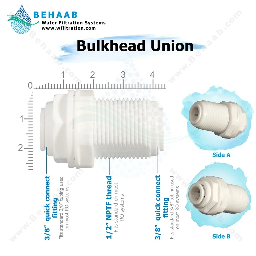 بالک هد سه هشتم به سه هشتم فیتینگی وسط رزوه یک دوم - Ro Fittings Bulkhead Connector Semi-Industrial