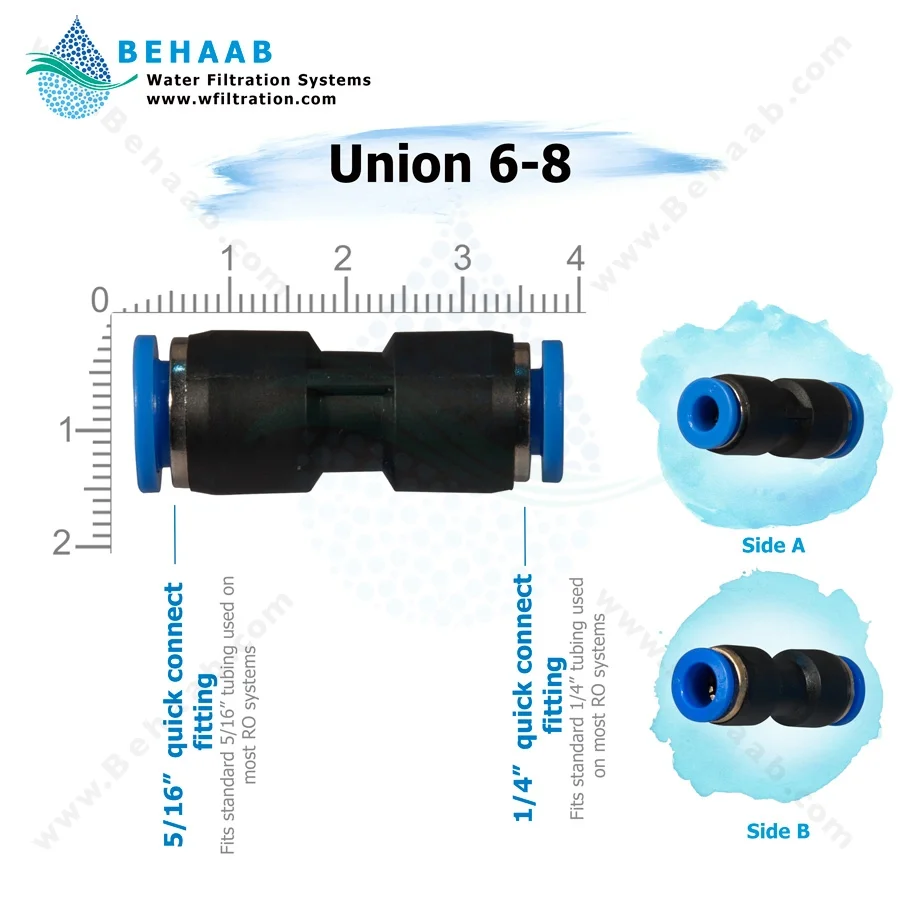 رابط شلنگ خانگی به یخچال 6 به 8 - RO Fitting Union 6-8